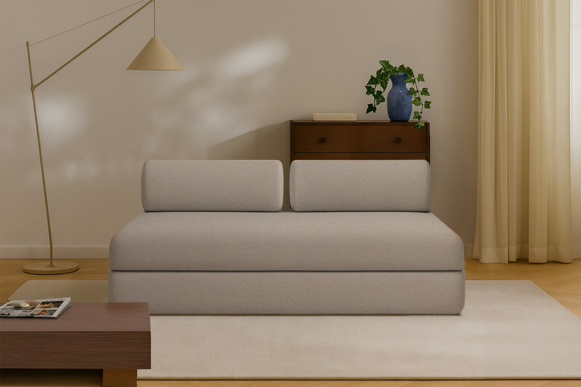 Canapé droit convertible 3 places - Tissu lisse - Taupe