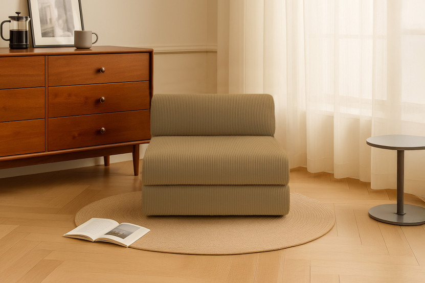 Fauteuil convertible et modulable - Velours côtelé - Jaune