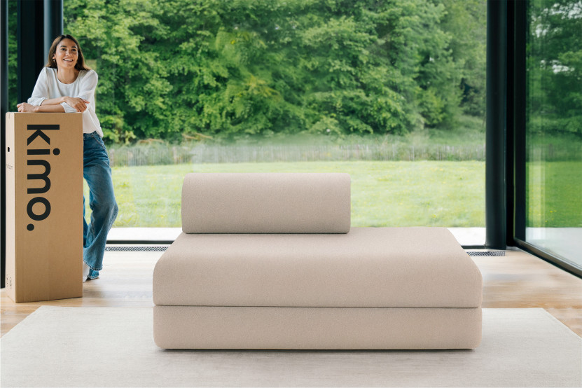 Canapé droit convertible et modulable 2 places - Tissu lisse - Beige