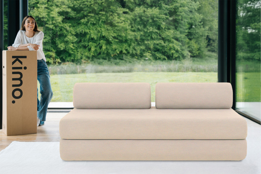 Canapé droit convertible 3 places - Tissu lisse - Beige