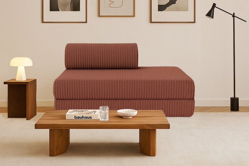 Canapé droit convertible et modulable 2 places - Velours côtelé XL - Terracotta