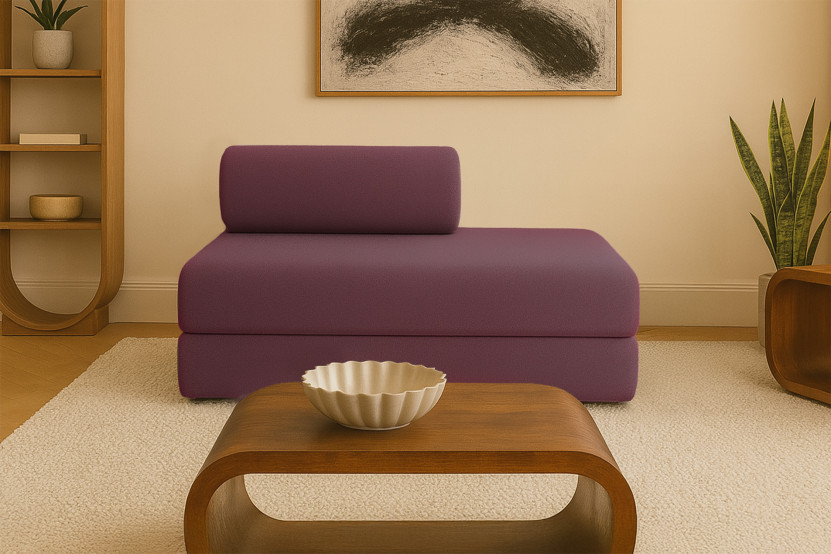 Canapé droit convertible et modulable 2 places - Tissu lisse - Rouge