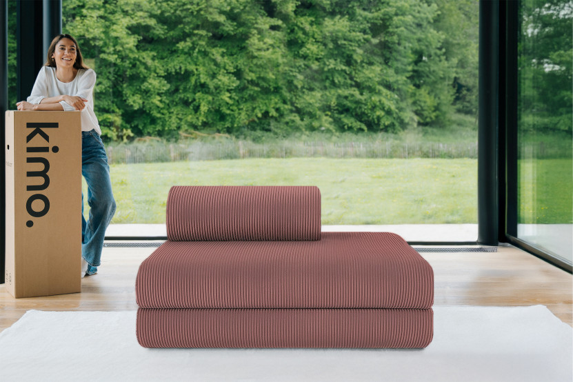 Canapé droit convertible et modulable 2 places - Velours côtelé - Rose