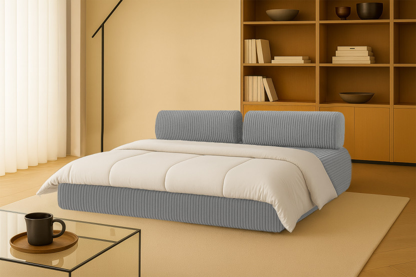 Canapé droit convertible 3 places - Velours côtelé XL - Gris clair