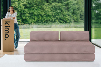 Canapé 3 places convertible et modulable - Velours côtelé Rose pâle
