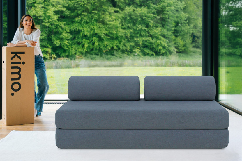 Canapé droit convertible 3 places - Tissu lisse - Bleu