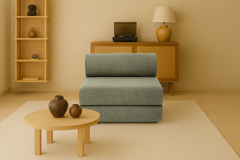Fauteuil convertible et modulable - Tissu tweed - Vert