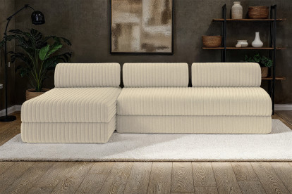 Canapé d'angle 6 places - 2 modules convertibles : Canapé 3 places + Méridienne - Velours côtelé XL Beige
