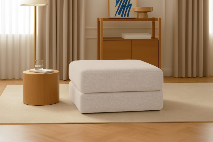 Pouf convertible et modulable - Tissu lisse Beige