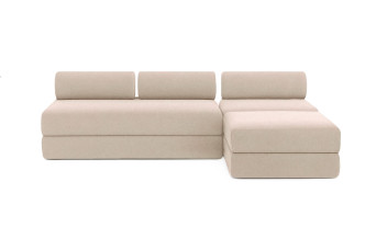 Canapé d'angle convertible 6 places - Tissu lisse - Beige