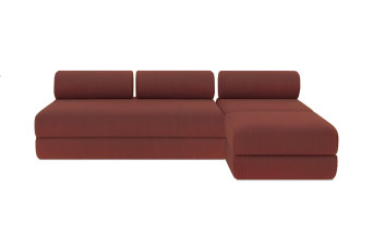 Canapé d'angle convertible 6 places - Velours côtelé - Rouge