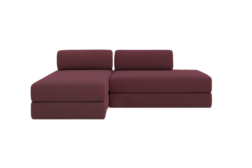 Canapé d'angle 5 places - 2 modules convertibles : Canapé 2 places + Méridienne - Tissu lisse Rouge