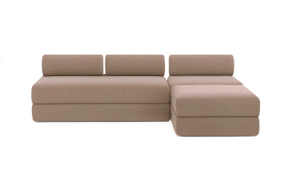 Canapé d'angle 6 places - 3 modules convertibles : Canapé 3 places + Fauteuil + Pouf - Tissu lisse Marron