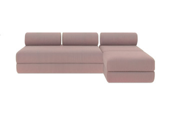 Canapé d'angle convertible 6 places - Velours côtelé - Rose pâle
