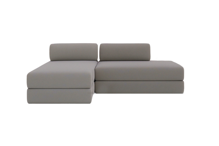 Canapé d'angle 5 places - 2 modules convertibles : Canapé 2 places + Méridienne - Tissu lisse Gris
