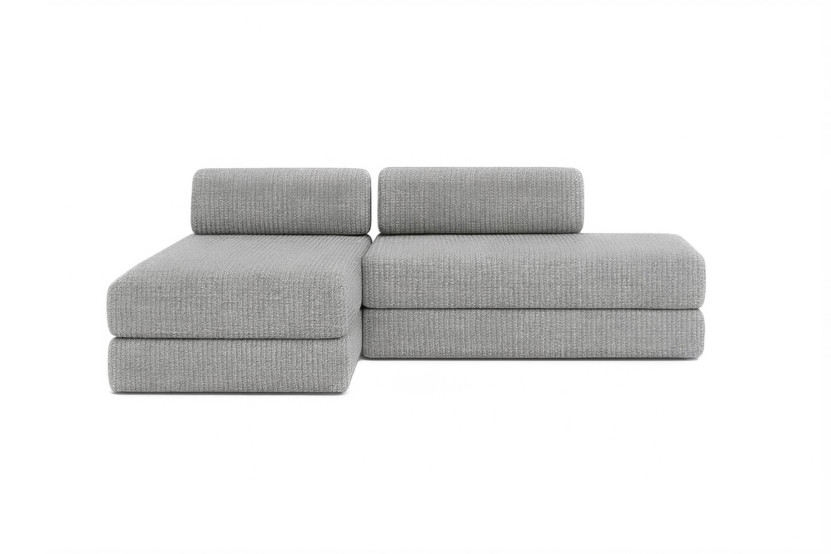 Canapé d'angle 5 places - 2 modules convertibles : Canapé 2 places + Méridienne - Tissu tweed Gris