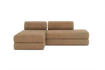 Canapé d'angle convertible 5 places - Tissu tweed - Marron