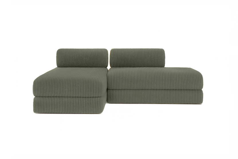 Canapé d'angle 5 places - 2 modules convertibles : Canapé 2 places + Méridienne - Velours côtelé XL Vert