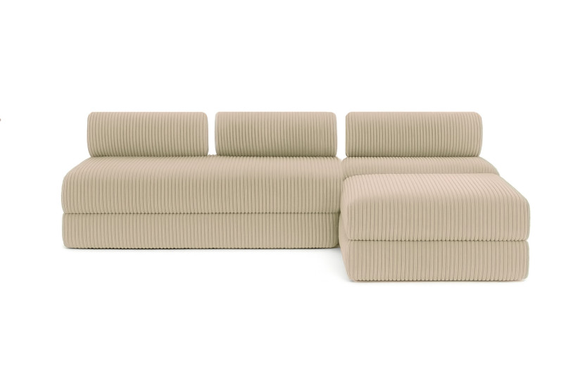 Canapé d'angle 6 places - 3 modules convertibles : Canapé 3 places + Fauteuil + Pouf - Velours côtelé XL Beige