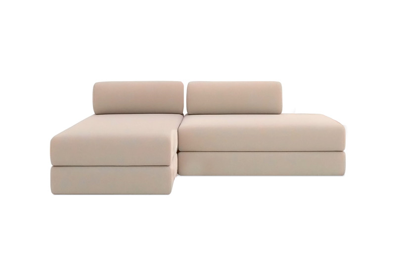 Canapé d'angle 5 places - 2 modules convertibles : Canapé 2 places + Méridienne - Tissu lisse Beige
