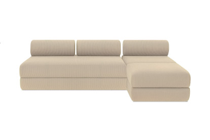 Canapé d'angle 6 places - 3 modules convertibles : Canapé 3 places + Fauteuil + Pouf - Velours côtelé Beige