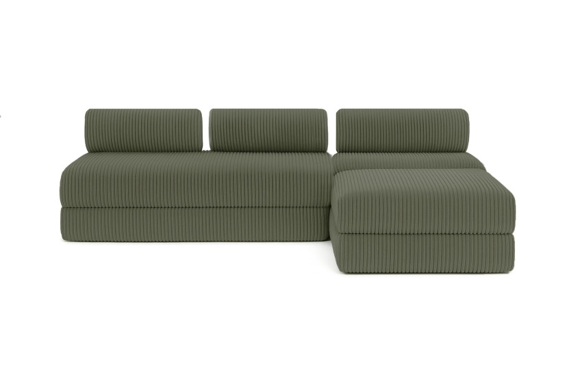 Canapé d'angle 6 places - 3 modules convertibles : Canapé 3 places + Fauteuil + Pouf - Velours côtelé XL Vert