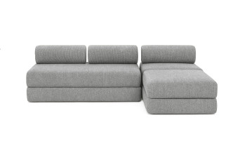 Canapé d'angle convertible 6 places - Tissu tweed - Gris