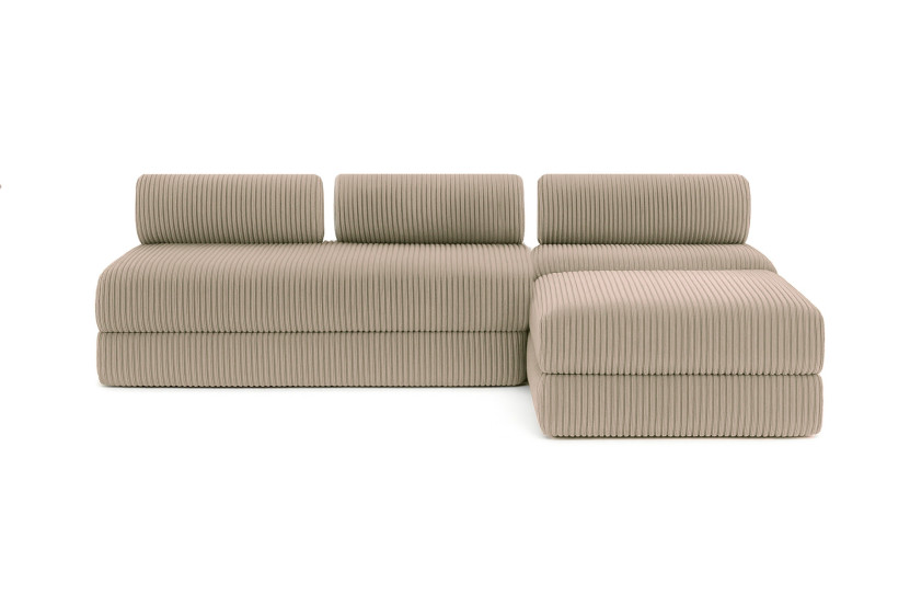 Canapé d'angle 6 places - 3 modules convertibles : Canapé 3 places + Fauteuil + Pouf - Velours côtelé XL Taupe