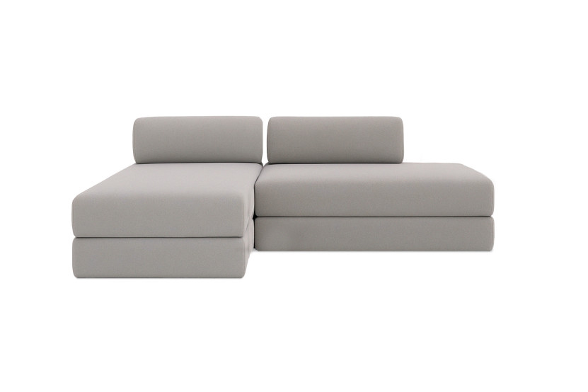 Canapé d'angle 5 places - 2 modules convertibles : Canapé 2 places + Méridienne - Tissu lisse Gris clair