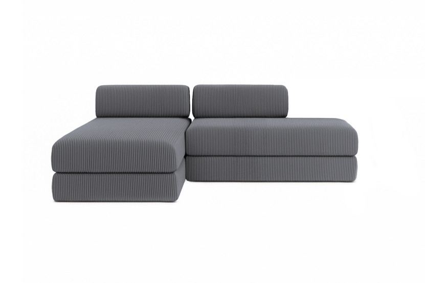 Canapé d'angle 5 places - 2 modules convertibles : Canapé 2 places + Méridienne - Velours côtelé Gris
