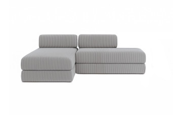 Canapé d'angle convertible 5 places - Velours côtelé - Gris clair