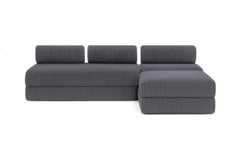 Canapé droit convertible 6 places - Velours côtelé XL - Gris