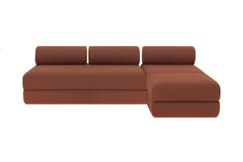 Canapé d'angle convertible 6 places - Velours côtelé - Terracotta