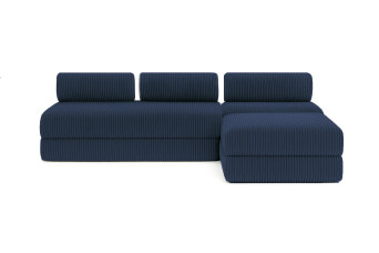 Canapé d'angle convertible 6 places - Velours côtelé XL - Bleu