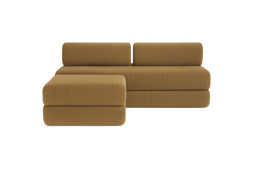 Canapé d'angle 4 places - 2 modules convertibles : Canapé 3 places + Pouf - Velours côtelé Jaune