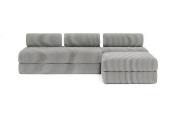Canapé d'angle convertible 6 places - Velours côtelé XL - Gris clair