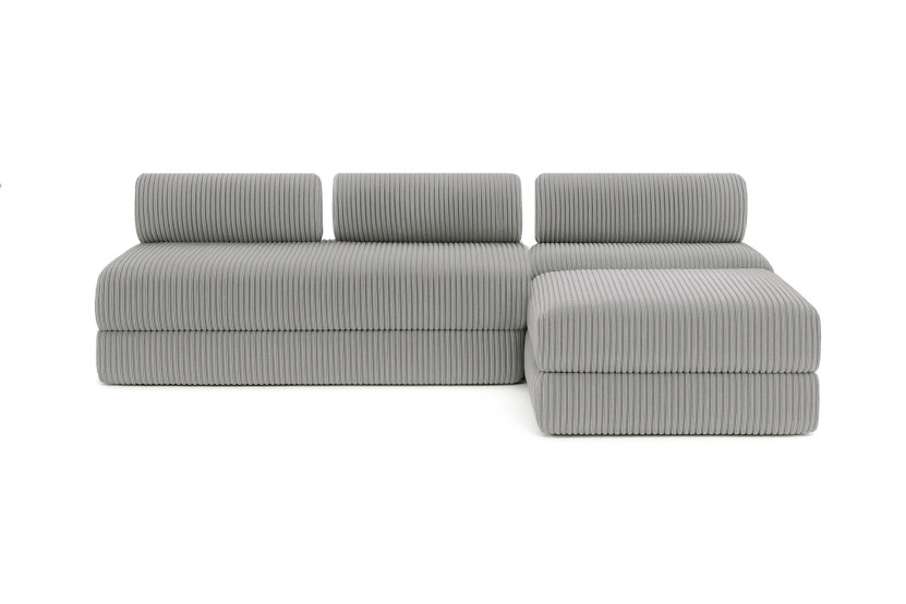 Canapé d'angle 6 places - 3 modules convertibles : Canapé 3 places + Fauteuil + Pouf - Velours côtelé XL Gris clair