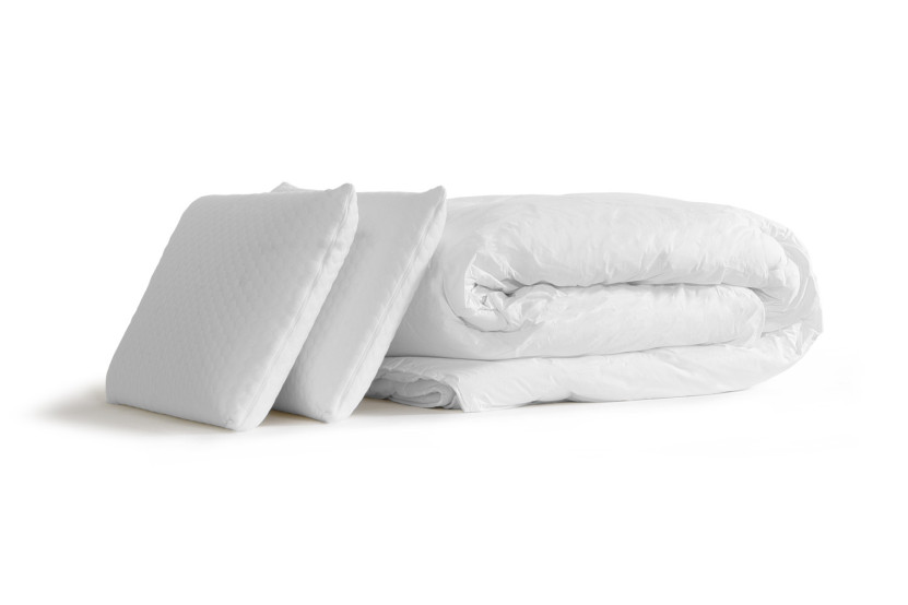Pack lit complet 180x200 cm - Matelas + Sommier Gris (en kit) + 2 oreillers + Couette - Vital Form