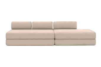 Canapé 5 places - 2 modules convertibles : Canapé 3 places + Canapé 2 places - Tissu lisse Beige