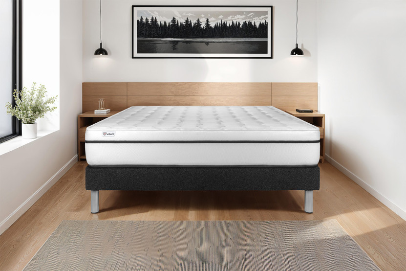 Ensemble Matelas Sommier 135x200 cm - Sommier Noir (en kit) - Vital Spa Ensemble Matelas Sommier 135x200 cm - Sommier Noir (en kit) - Vital Spa