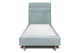 Lit 90x190 cm - Sommier tapissier H35 cm + tête de lit à lignes - Tissu Velours Gris Bleuté