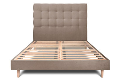Lit 135x190 cm - Sommier à lattes H29 cm + tête de lit capitonnée - Tissu Velours Taupe
