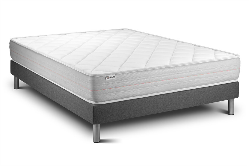 Ensemble Matelas Sommier 135x200 cm - Sommier Gris (en kit) - Vitalmemo
