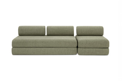 Canapé 4 places - 2 modules convertibles : Canapé 3 places + Fauteuil - Tissu tweed Vert