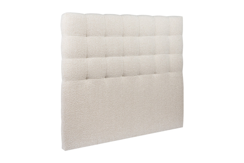 Lit 140x190 cm - Sommier tapissier H29 cm + tête de lit capitonnée - Tissu Bouclette Beige Clair