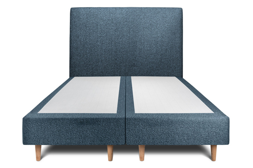 Lit 2x 100x200 cm - Sommier tapissier H35 cm + tête de lit tapissée - Tissu Bouclette Bleu