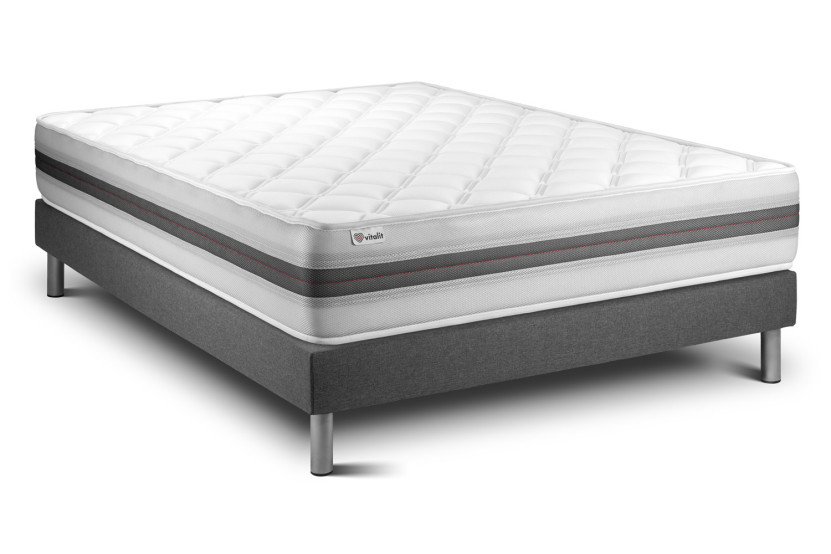 Ensemble Matelas Sommier 150x190 cm - Sommier Gris (en kit) - Vitalmemo Back