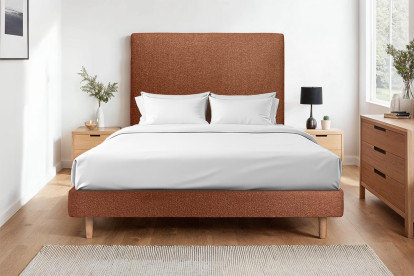 Lit 200x200 cm - Sommier à lattes H29 cm + tête de lit tapissée - Tissu Bouclette Terracotta