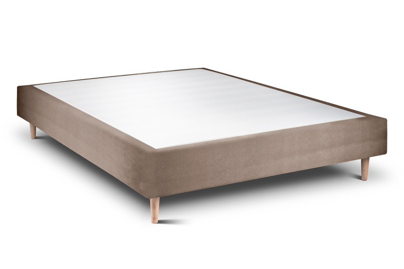 Lit 140x200 cm - Sommier tapissier H35 cm + tête de lit à lignes - Tissu Velours Taupe Lit 140x200 cm - Sommier tapissier H35 cm + tête de lit à lignes - Tissu Velours Taupe