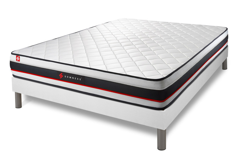 Pack lit complet 200x200 cm - Matelas + Sommier Blanc blanc (en kit) + 2 oreillers + Couette - Form